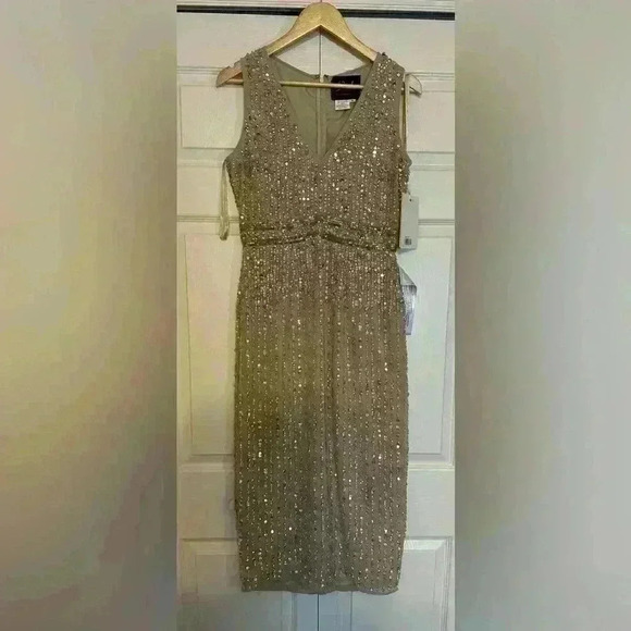 Mac Duggal Sequined Sleeveless V Neck MIDI Sheath Dress NWT Style 93606 - Picture 4 of 12